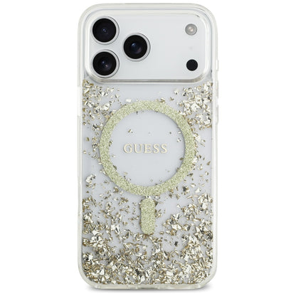 MagSafe Hülle für Apple iPhone 17 Pro Max, Guess, Resin Bottom Glitter, Gold
