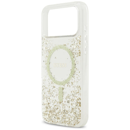 MagSafe Hülle für Apple iPhone 17 Pro Max, Guess, Resin Bottom Glitter, Gold