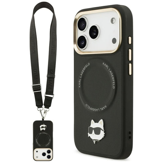 MagSafe Hülle für Apple iPhone 17 Pro Max, Karl Lagerfeld, Big Strap Choupette Metal Logo, Schwarz