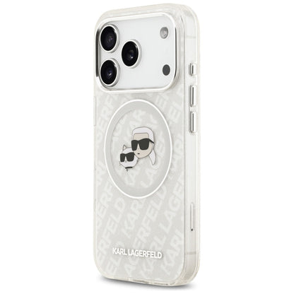 MagSafe Hülle für Apple iPhone 17 Pro Max, Karl Lagerfeld, Glitter Karl & Choupette Head, Weiß