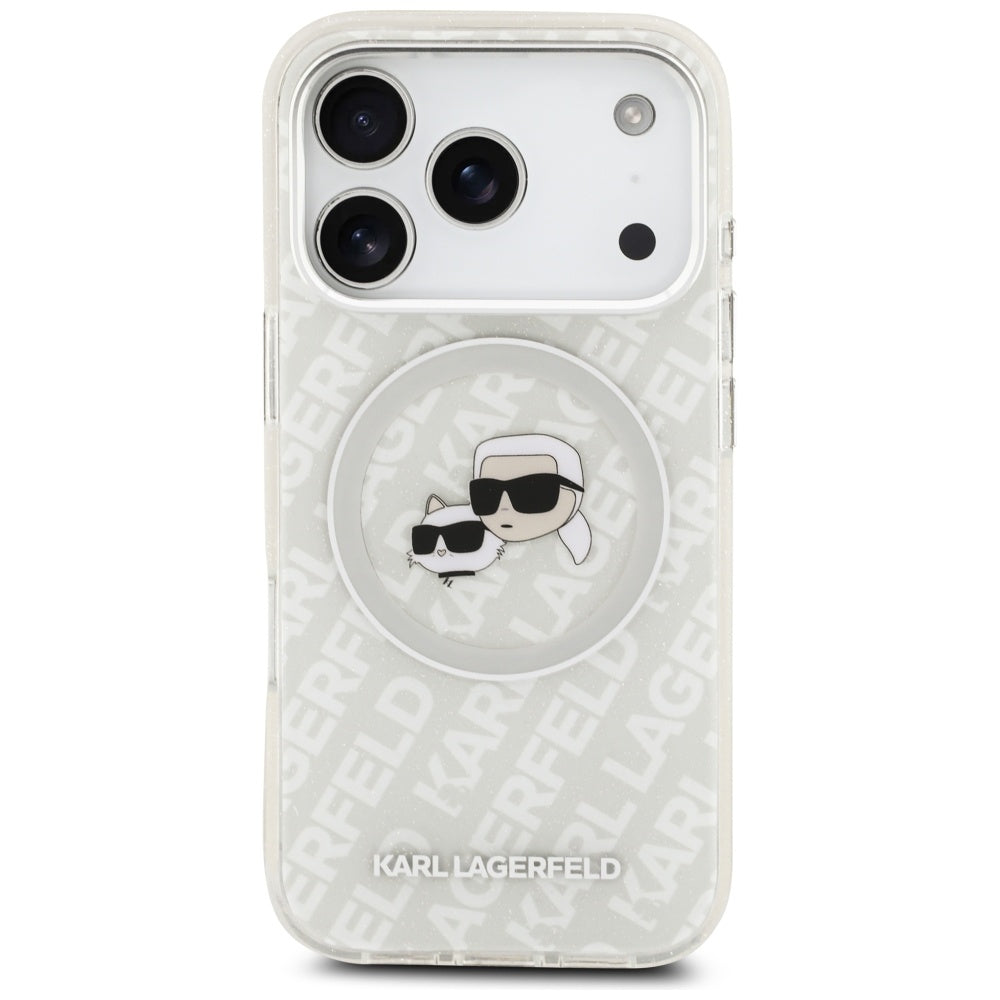MagSafe Hülle für Apple iPhone 17 Pro Max, Karl Lagerfeld, Glitter Karl & Choupette Head, Weiß
