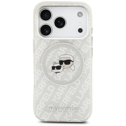 MagSafe Hülle für Apple iPhone 17 Pro Max, Karl Lagerfeld, Glitter Karl & Choupette Head, Weiß