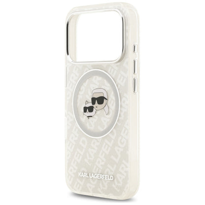MagSafe Hülle für Apple iPhone 17 Pro Max, Karl Lagerfeld, Glitter Karl & Choupette Head, Weiß