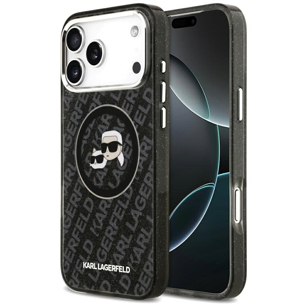 MagSafe Hülle für Apple iPhone 17 Pro Max, Karl Lagerfeld, Glitter Karl & Choupette Head, Schwarz