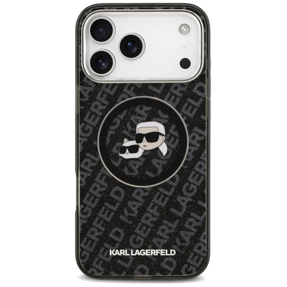 MagSafe Hülle für Apple iPhone 17 Pro Max, Karl Lagerfeld, Glitter Karl & Choupette Head, Schwarz