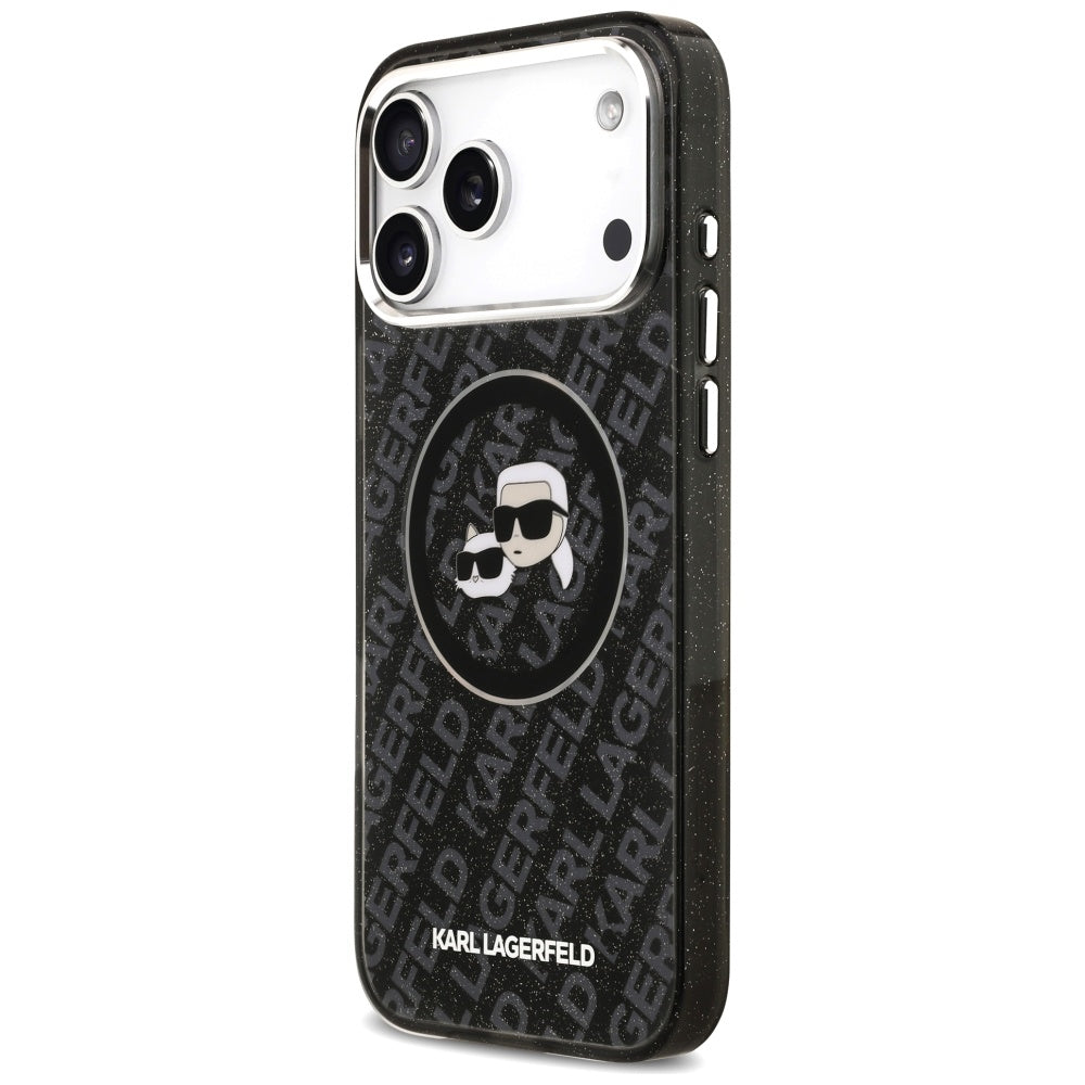 MagSafe Hülle für Apple iPhone 17 Pro Max, Karl Lagerfeld, Glitter Karl & Choupette Head, Schwarz