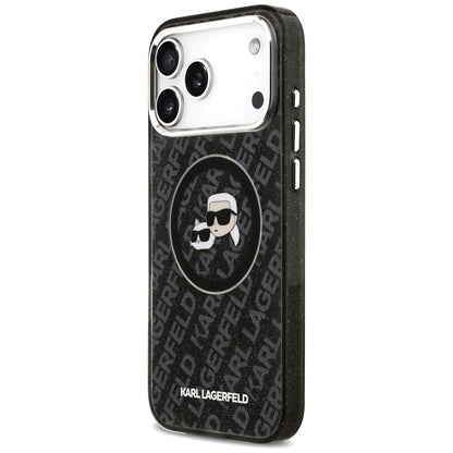 MagSafe Hülle für Apple iPhone 17 Pro Max, Karl Lagerfeld, Glitter Karl & Choupette Head, Schwarz