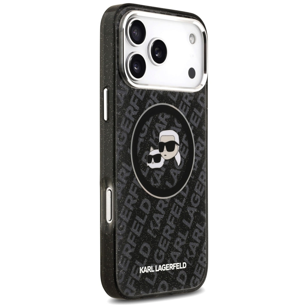 MagSafe Hülle für Apple iPhone 17 Pro Max, Karl Lagerfeld, Glitter Karl & Choupette Head, Schwarz