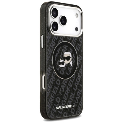MagSafe Hülle für Apple iPhone 17 Pro Max, Karl Lagerfeld, Glitter Karl & Choupette Head, Schwarz