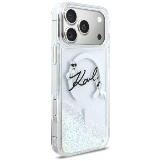 MagSafe Hülle für Apple iPhone 17 Pro Max, Karl Lagerfeld, Glitter Karl Script Logo, Transparent