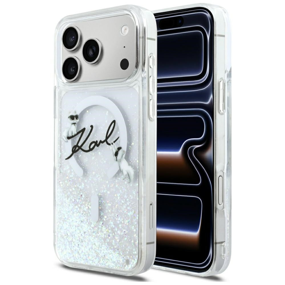 MagSafe Case for Apple iPhone 17 Pro Max, Karl Lagerfeld, Glitter Karl Script Logo, Transparent