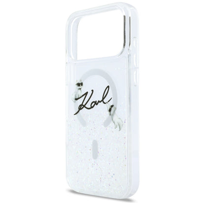 MagSafe Case for Apple iPhone 17 Pro Max, Karl Lagerfeld, Glitter Karl Script Logo, Transparent