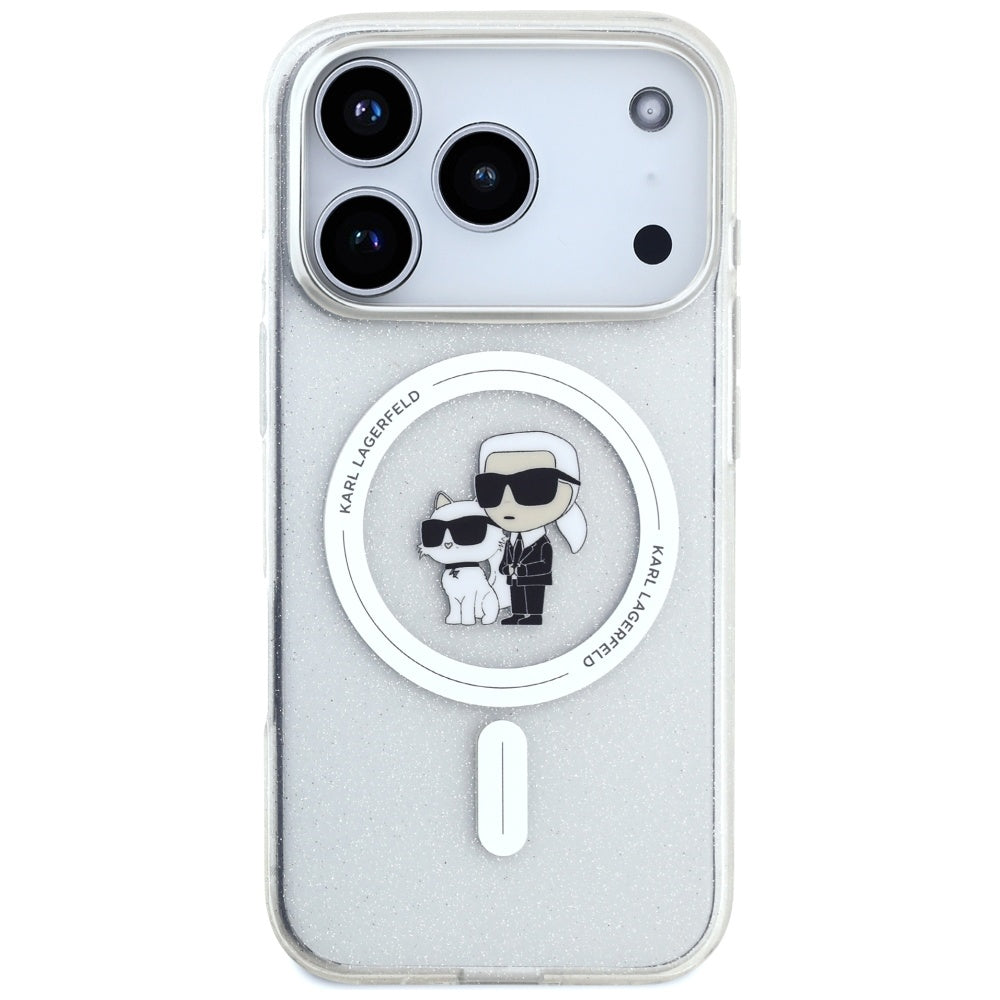 MagSafe Case for Apple iPhone 17 Pro Max, Karl Lagerfeld, IML Glitter Karl & Choupette, Transparent
