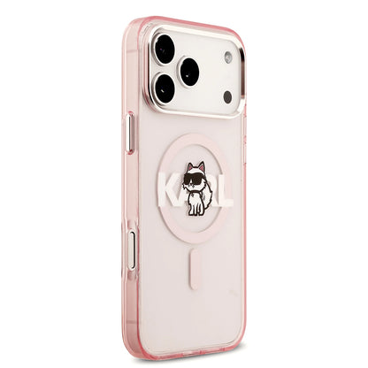 MagSafe Hülle für Apple iPhone 17 Pro Max, Karl Lagerfeld, IML Sketch Logo Choupette, Rosa