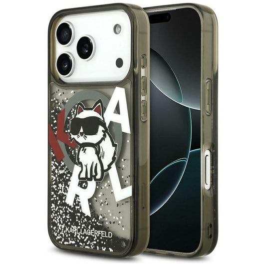 MagSafe Case for Apple iPhone 17 Pro Max, Karl Lagerfeld, Liquid Glitter Logo Choupette, Black