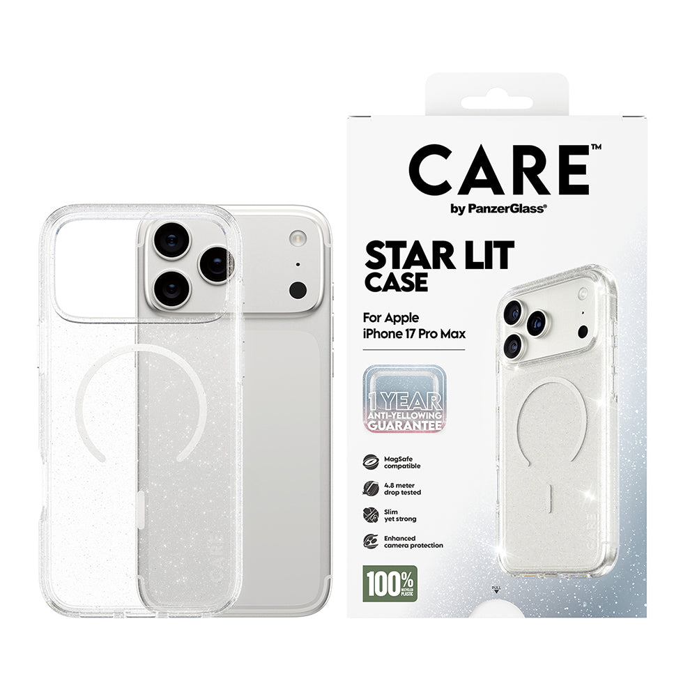 MagSafe Case for Apple iPhone 17 Pro Max, PanzerGlass, Care Urban Explorer Star Lit, White Transparent