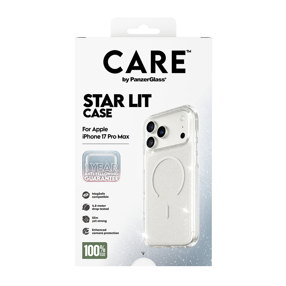MagSafe Case for Apple iPhone 17 Pro Max, PanzerGlass, Care Urban Explorer Star Lit, White Transparent