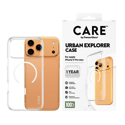 MagSafe Case for Apple iPhone 17 Pro Max, PanzerGlass, Urban Explorer Care, White Transparent