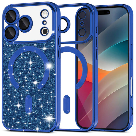 MagSafe Hülle für Apple iPhone 17 Pro, Techsuit, Luxury Glitter, Blau