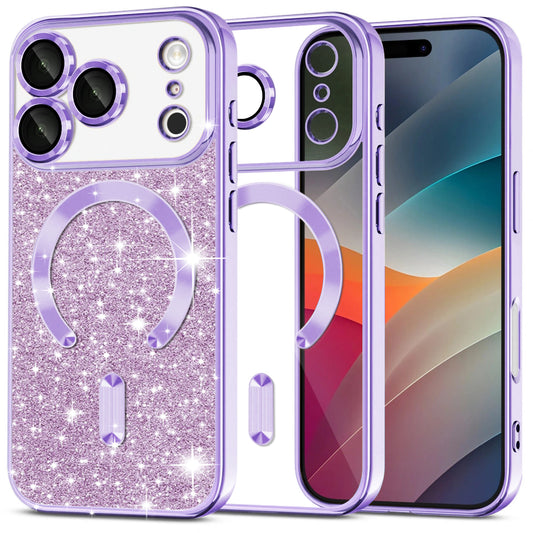 MagSafe Hülle für Apple iPhone 17 Pro, Techsuit, Luxury Glitter, Helles Lila
