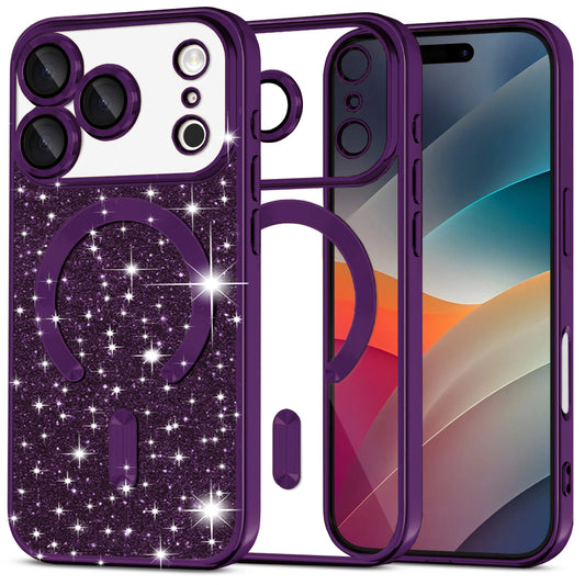MagSafe Hülle für Apple iPhone 17 Pro, Techsuit, Luxury Glitter, Dunkelviolett