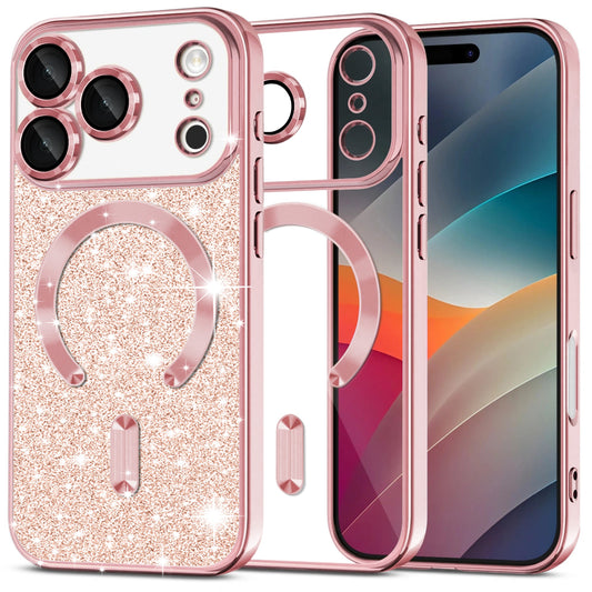 MagSafe Hülle für Apple iPhone 17 Pro, Techsuit, Luxury Glitter, Roségold