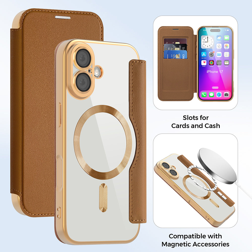 MagSafe Case for Apple iPhone 17, Techsuit, SmartMag Book, Brown