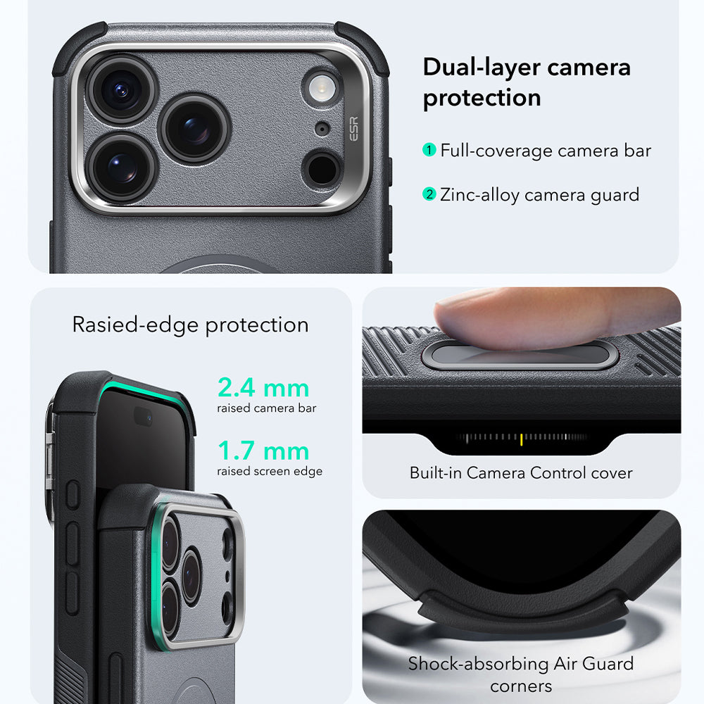 MagSafe Case for Apple iPhone 18 Pro / 17 Pro, ESR, Cyber Armor Kickstand, Gray