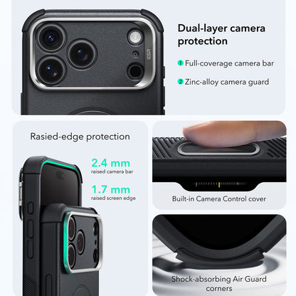 MagSafe-Hülle für Apple iPhone 18 Pro / 17 Pro, ESR, Cyber Armor Kickstand, Schwarz