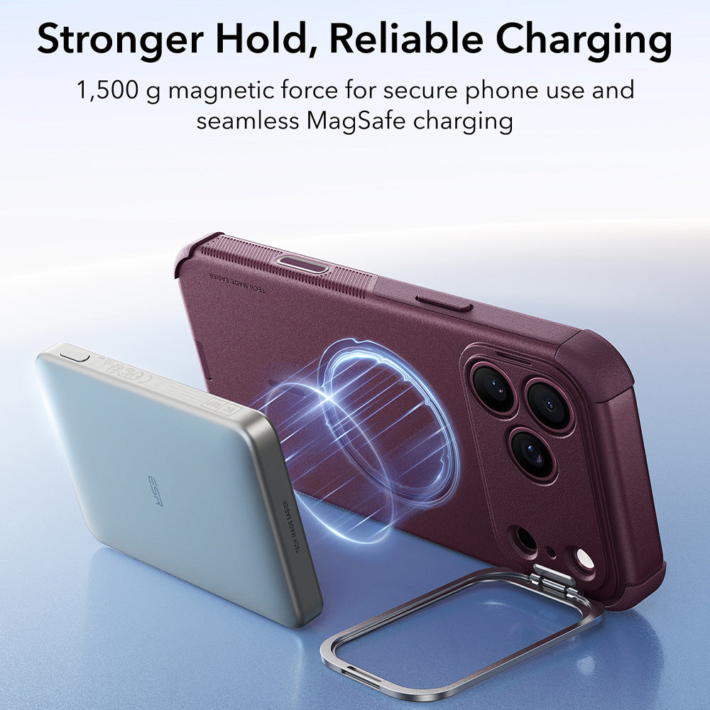 MagSafe-Hülle für Apple iPhone 18 Pro / 17 Pro, ESR, Cyber Armor Kickstand, Dunkelrotes Satin