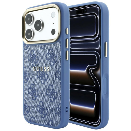 MagSafe-Hülle für Apple iPhone 18 Pro / 17 Pro, Guess, 4G Embossed Classic, Blau