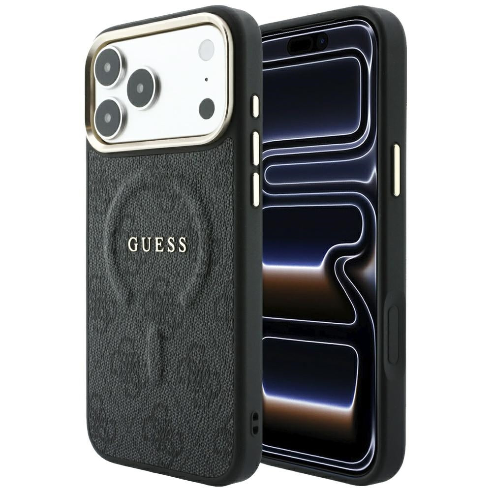 MagSafe-Hülle für Apple iPhone 18 Pro / 17 Pro, Guess, 4G Embossed Classic, Schwarz