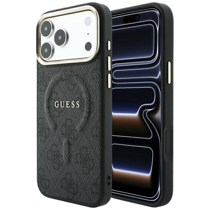 MagSafe-Hülle für Apple iPhone 18 Pro / 17 Pro, Guess, 4G Embossed Classic, Schwarz