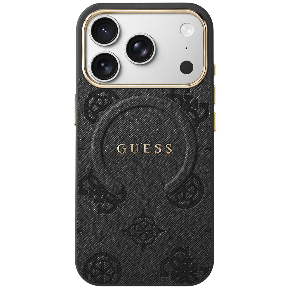MagSafe-Hülle für Apple iPhone 18 Pro / 17 Pro, Guess, 4G geprägter Ring Classic Logo, Schwarz