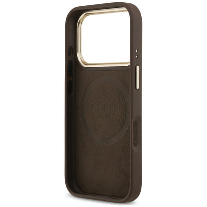 MagSafe Case for Apple iPhone 18 Pro / 17 Pro, Guess, 4G Logo Plate, Brown