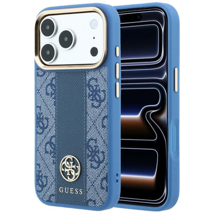 MagSafe-Hülle für Apple iPhone 18 Pro / 17 Pro, Guess, 4G Stripe Round Classic Logo, Blau