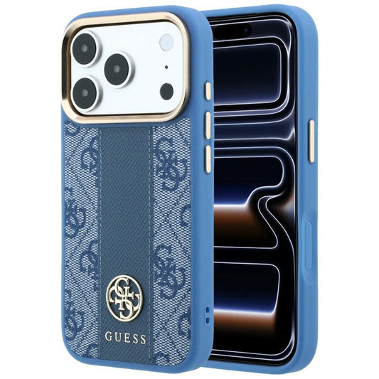 MagSafe-Hülle für Apple iPhone 18 Pro / 17 Pro, Guess, 4G Stripe Round Classic Logo, Blau