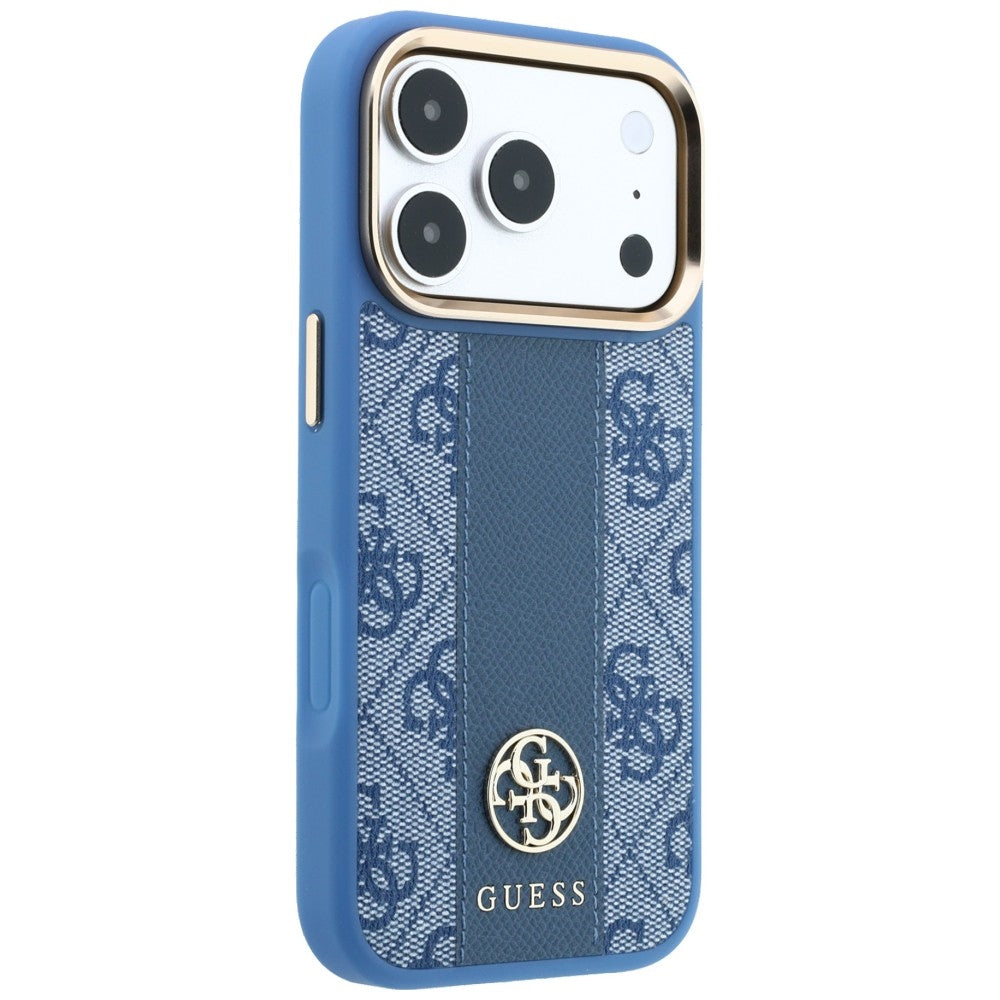 MagSafe-Hülle für Apple iPhone 18 Pro / 17 Pro, Guess, 4G Stripe Round Classic Logo, Blau