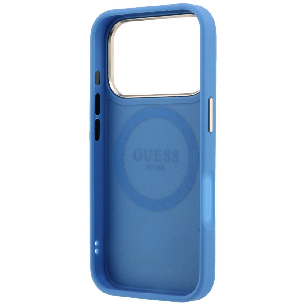MagSafe-Hülle für Apple iPhone 18 Pro / 17 Pro, Guess, 4G Stripe Round Classic Logo, Blau