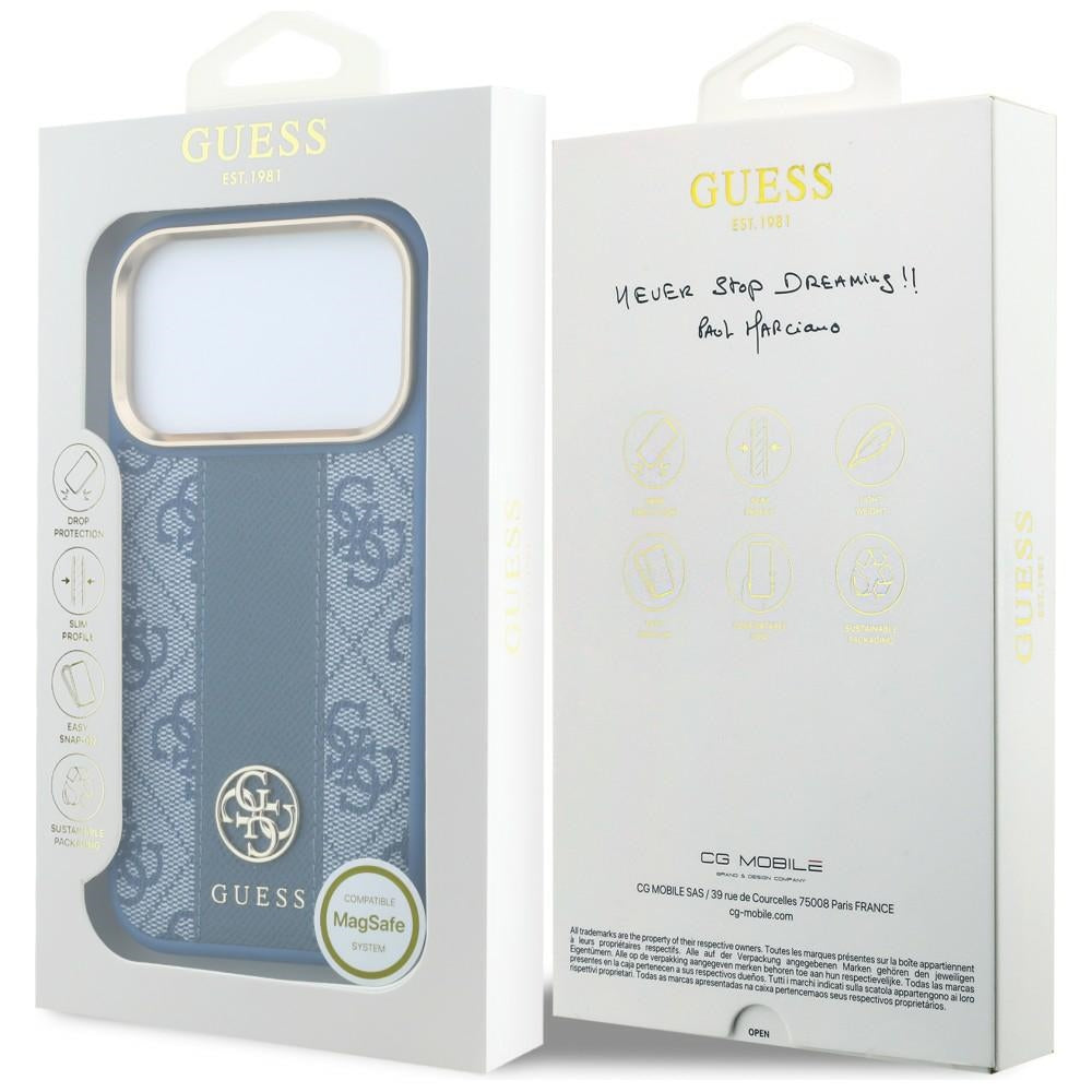 MagSafe-Hülle für Apple iPhone 18 Pro / 17 Pro, Guess, 4G Stripe Round Classic Logo, Blau