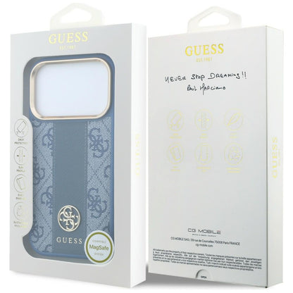 MagSafe-Hülle für Apple iPhone 18 Pro / 17 Pro, Guess, 4G Stripe Round Classic Logo, Blau