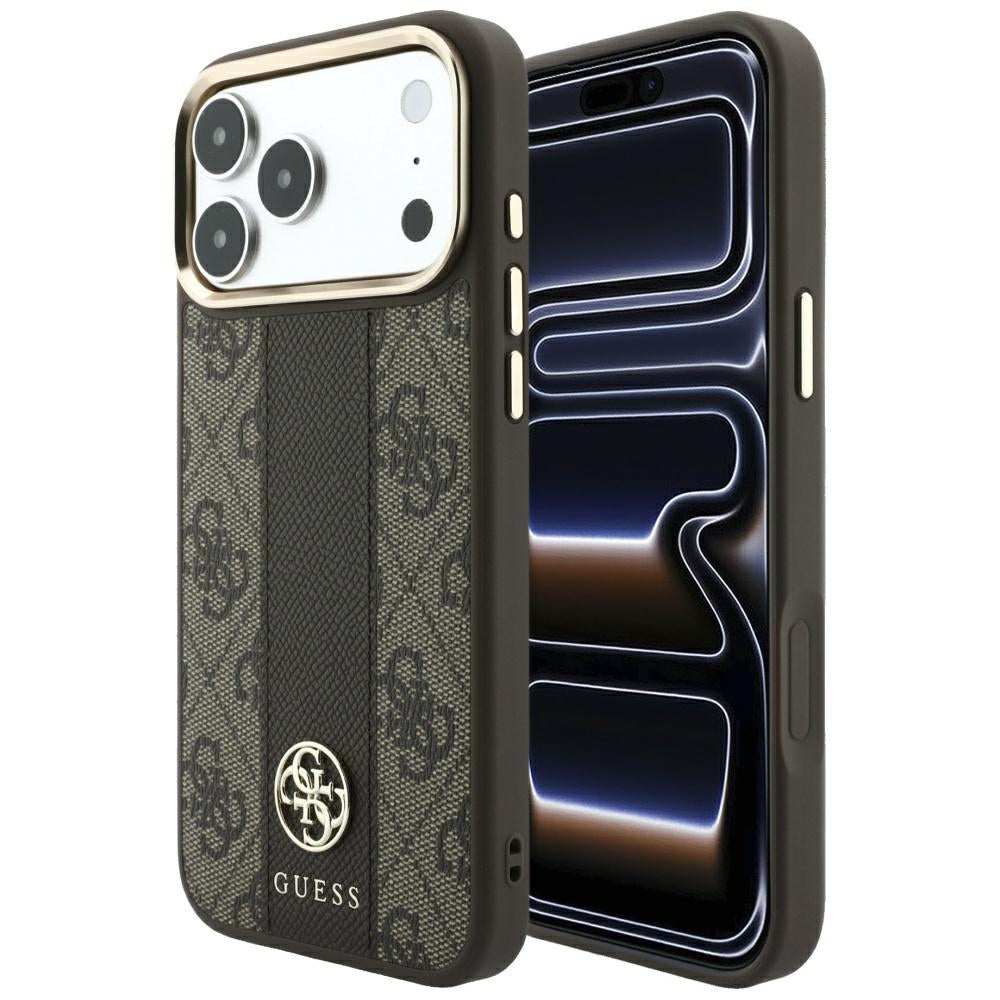 MagSafe-Hülle für Apple iPhone 18 Pro / 17 Pro, Guess, 4G Stripe Round Classic Logo, Braun