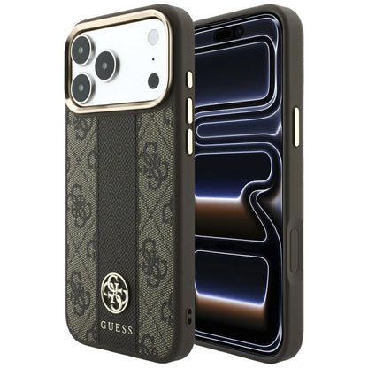 MagSafe-Hülle für Apple iPhone 18 Pro / 17 Pro, Guess, 4G Stripe Round Classic Logo, Braun