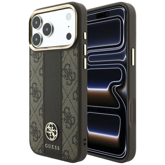 MagSafe-Hülle für Apple iPhone 18 Pro / 17 Pro, Guess, 4G Stripe Round Classic Logo, Braun