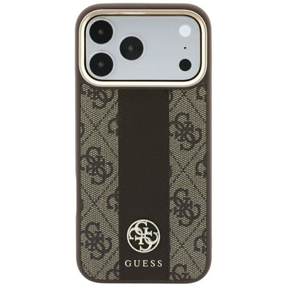 MagSafe-Hülle für Apple iPhone 18 Pro / 17 Pro, Guess, 4G Stripe Round Classic Logo, Braun