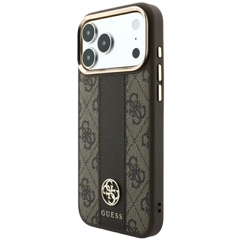 MagSafe-Hülle für Apple iPhone 18 Pro / 17 Pro, Guess, 4G Stripe Round Classic Logo, Braun