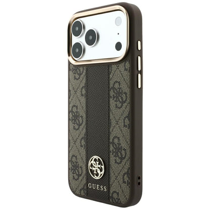 MagSafe-Hülle für Apple iPhone 18 Pro / 17 Pro, Guess, 4G Stripe Round Classic Logo, Braun