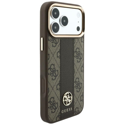 MagSafe-Hülle für Apple iPhone 18 Pro / 17 Pro, Guess, 4G Stripe Round Classic Logo, Braun