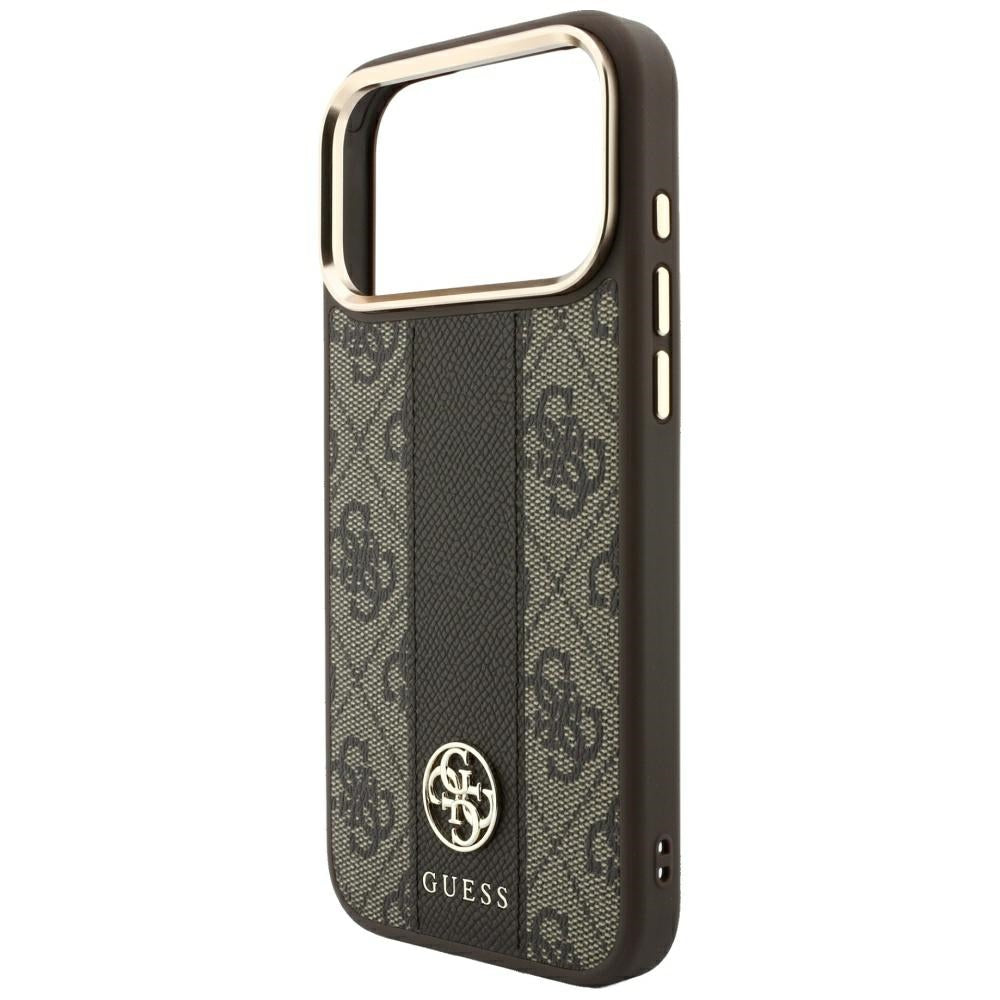 MagSafe-Hülle für Apple iPhone 18 Pro / 17 Pro, Guess, 4G Stripe Round Classic Logo, Braun