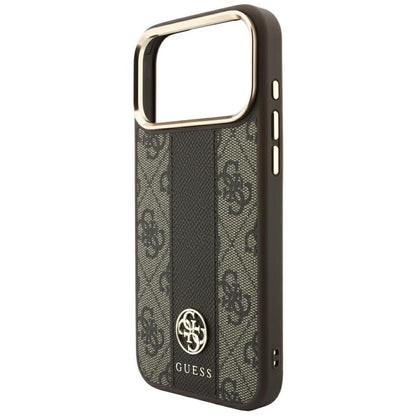 MagSafe-Hülle für Apple iPhone 18 Pro / 17 Pro, Guess, 4G Stripe Round Classic Logo, Braun